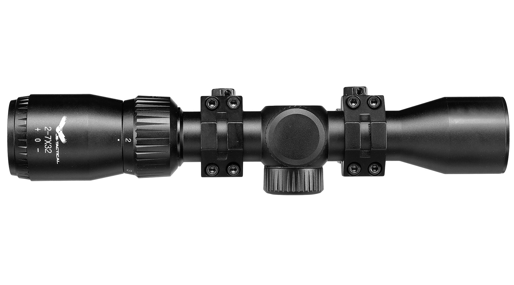 JS-Tactical 2-7x32 Long Eye Relief Zielfernrohr inkl. 20-22mm High-Mount Ringe schwarz Bild 6