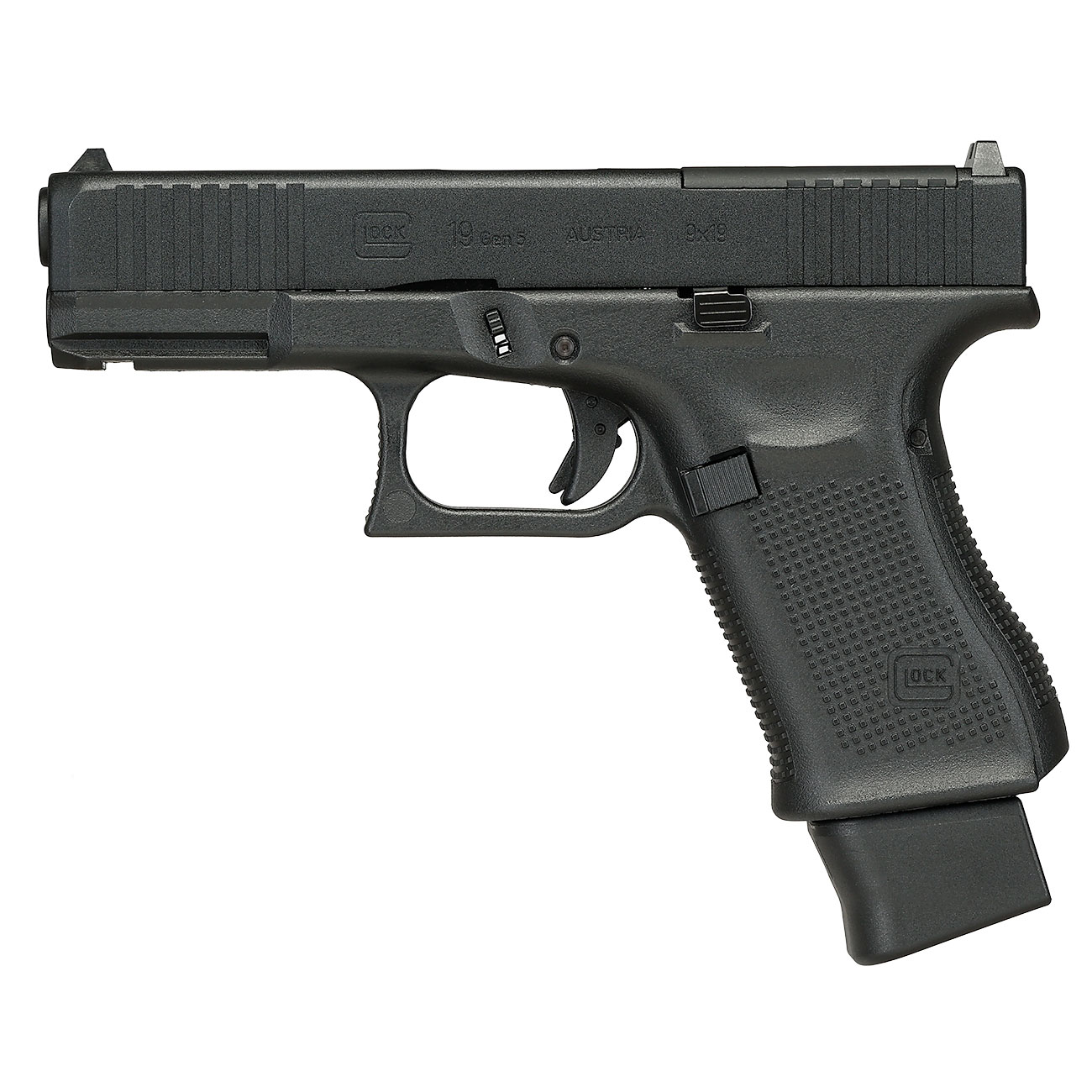 Glock 19 Gen. 5 MOS Airsoft mit Metallschlitten CO2 BlowBack 6mm BB schwarz Bild 2