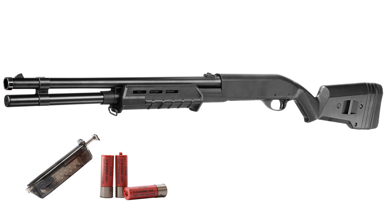 Cyma M870 MP-Style Shotgun Long-Type Tri-Barrel Vollmetall Springer 6mm BB schwarz