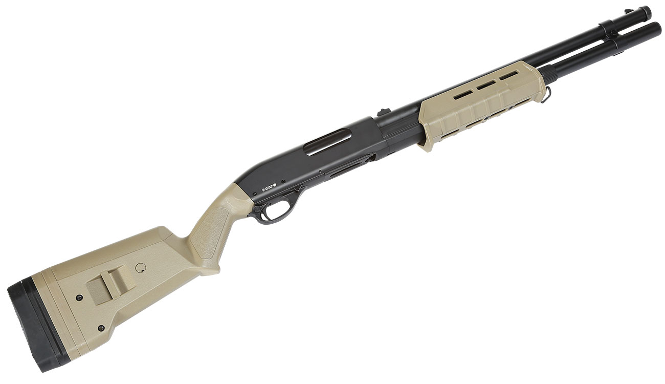 Cyma M870 MP-Style Shotgun Long-Type Tri-Barrel Vollmetall Springer 6mm BB Dark Earth Bild 4