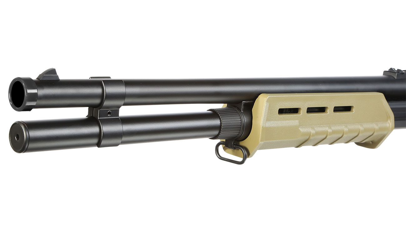 Cyma M870 MP-Style Shotgun Long-Type Tri-Barrel Vollmetall Springer 6mm BB Dark Earth Bild 6