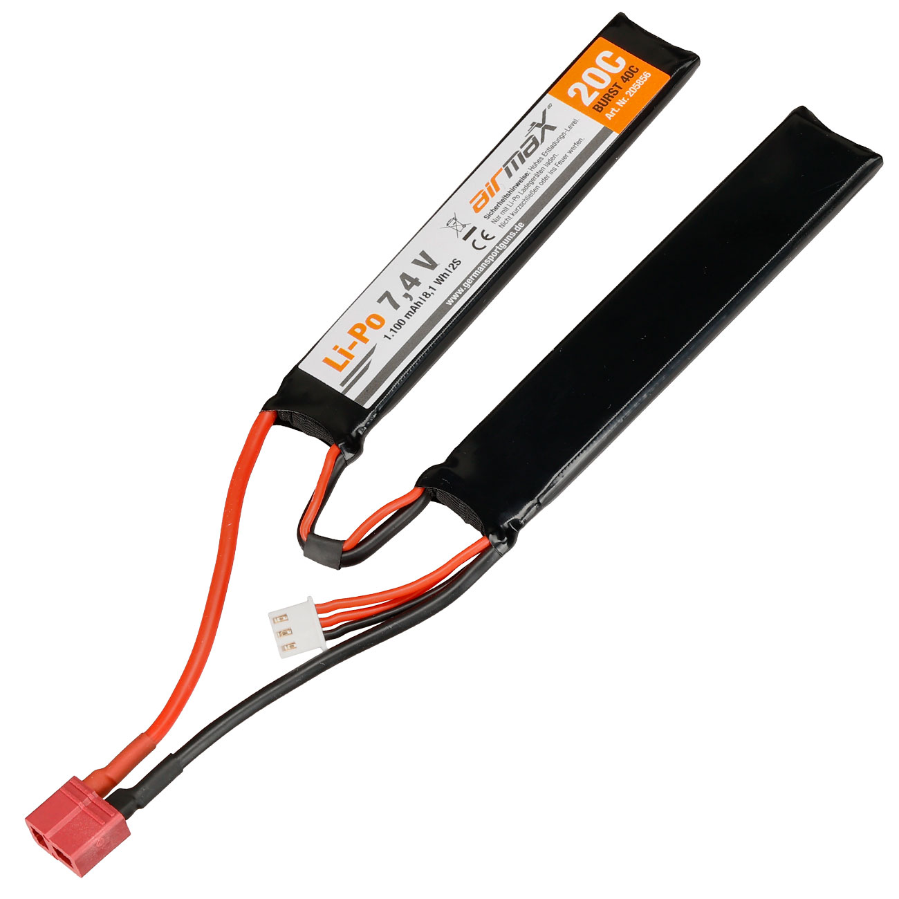 airmaX Airsoft LiPo Akku 7.4V 1100mAh 20 / 40C Small Two-Panel Type m. Deans Anschluss