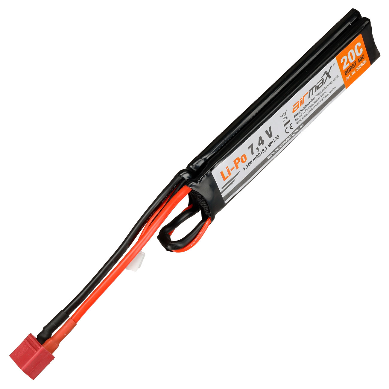 airmaX Airsoft LiPo Akku 7.4V 1100mAh 20 / 40C Small Two-Panel Type m. Deans Anschluss Bild 1