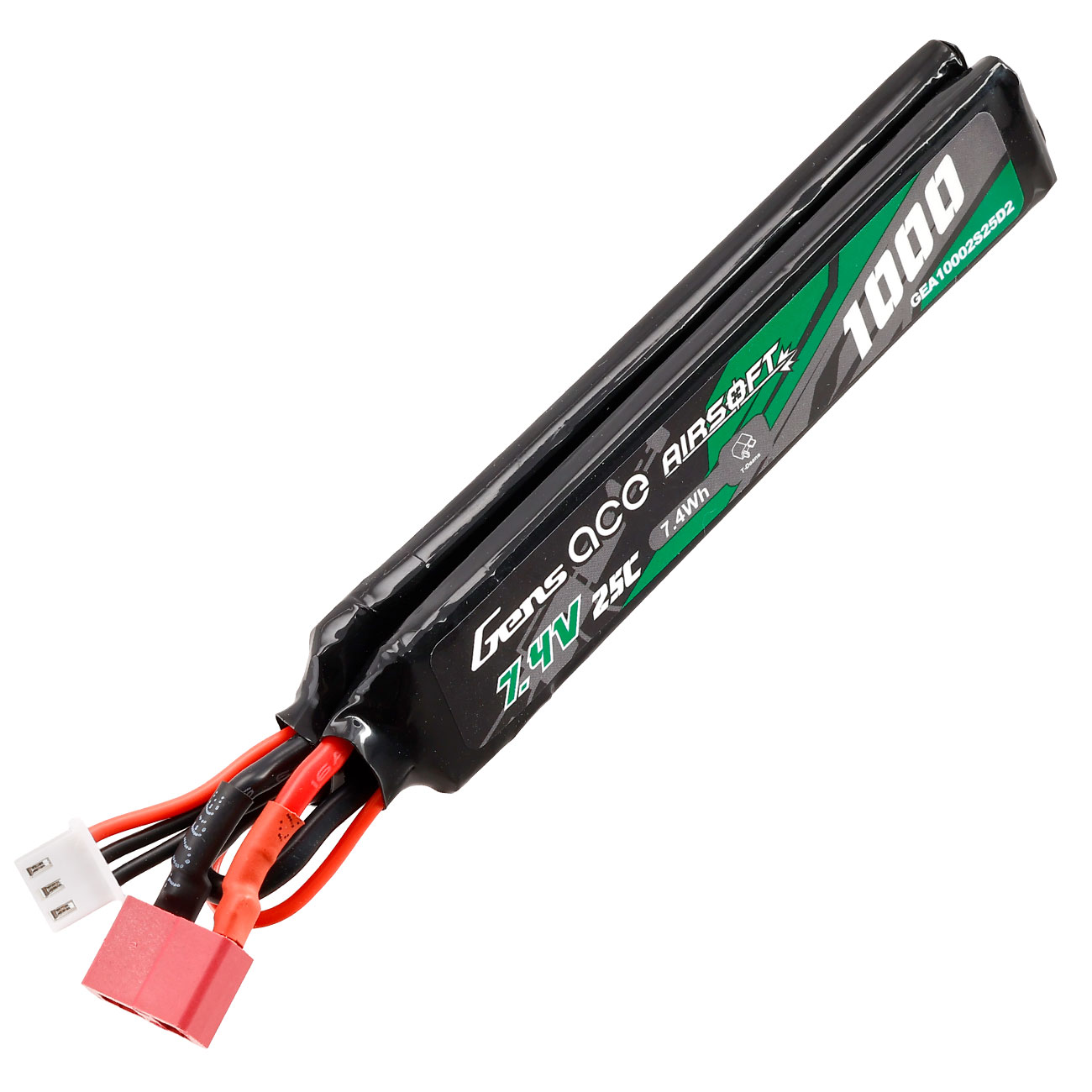 Gens Ace Airsoft LiPo Akku 7,4V 1000mAh 25C / 80C Small Two-Panel Type m. T-Stecker Anschluss Bild 2