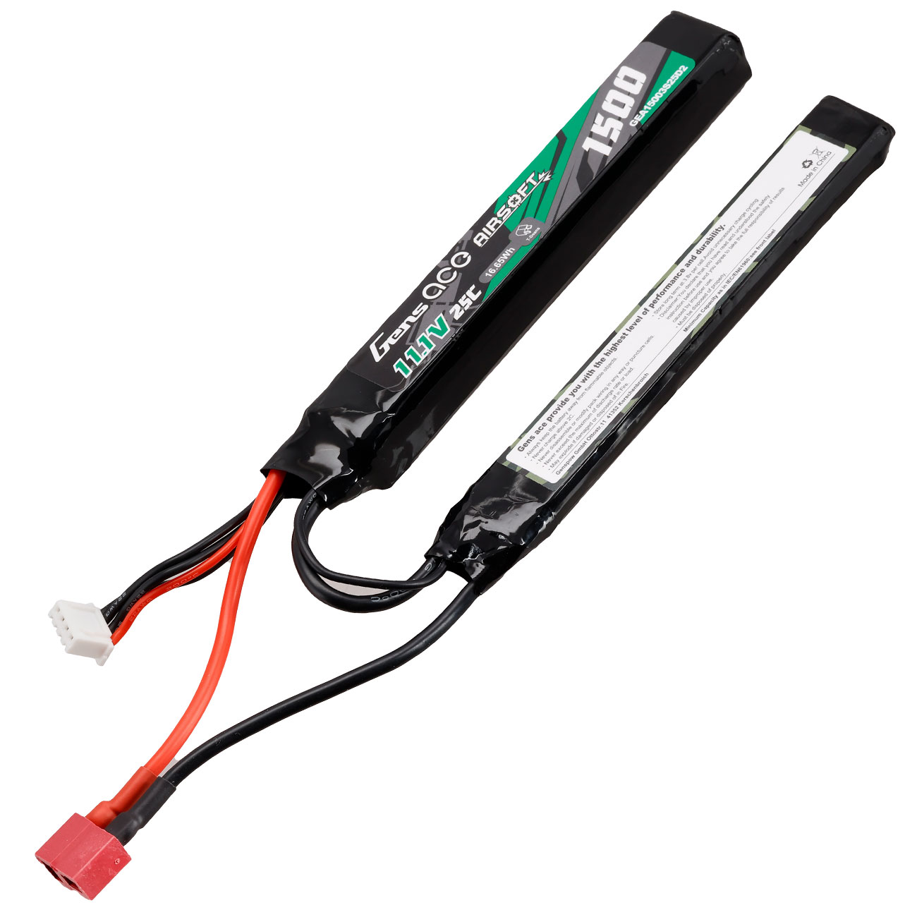 Gens Ace Airsoft LiPo Akku 11,1V 1500mAh 25C / 80C Small-Long Two-Panel Type m. T-Stecker Anschluss