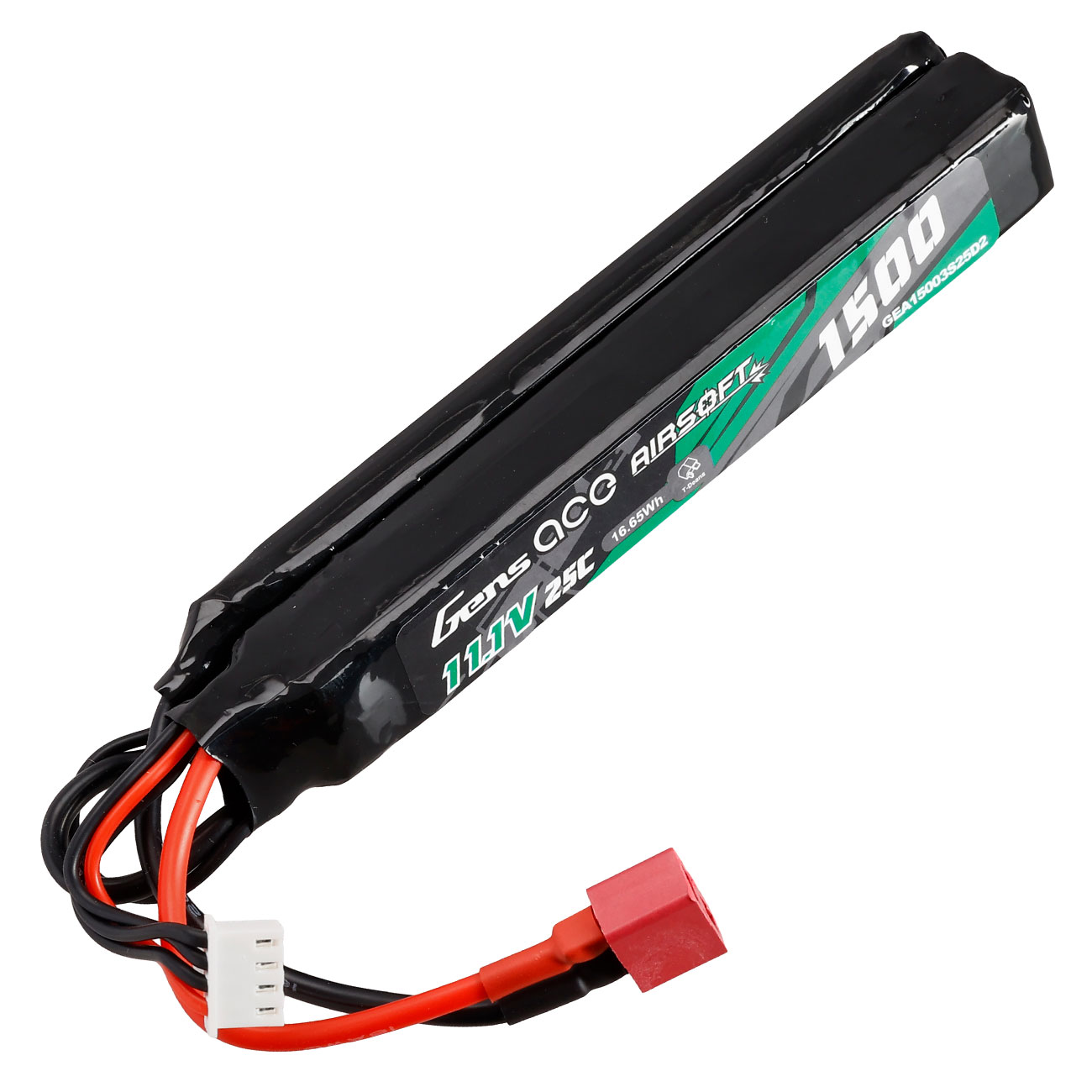 Gens Ace Airsoft LiPo Akku 11,1V 1500mAh 25C / 80C Small-Long Two-Panel Type m. T-Stecker Anschluss Bild 2