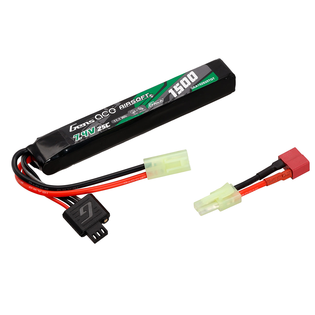 Gens Ace G-Tech Airsoft LiPo Akku 7,4V 1500mAh 25C / 80C Long Stock-Tube Type m. Mini-Tam Anschluss