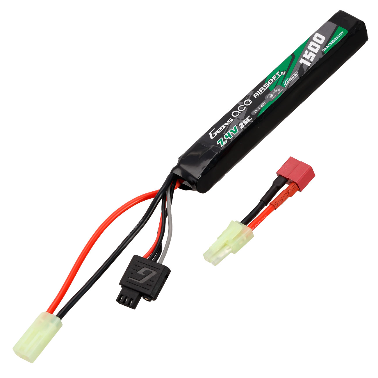 Gens Ace G-Tech Airsoft LiPo Akku 7,4V 1500mAh 25C / 80C Long Stock-Tube Type m. Mini-Tam Anschluss Bild 1