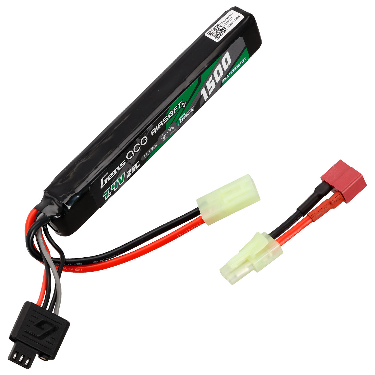 Gens Ace G-Tech Airsoft LiPo Akku 7,4V 1500mAh 25C / 80C Long Stock-Tube Type m. Mini-Tam Anschluss Bild 2