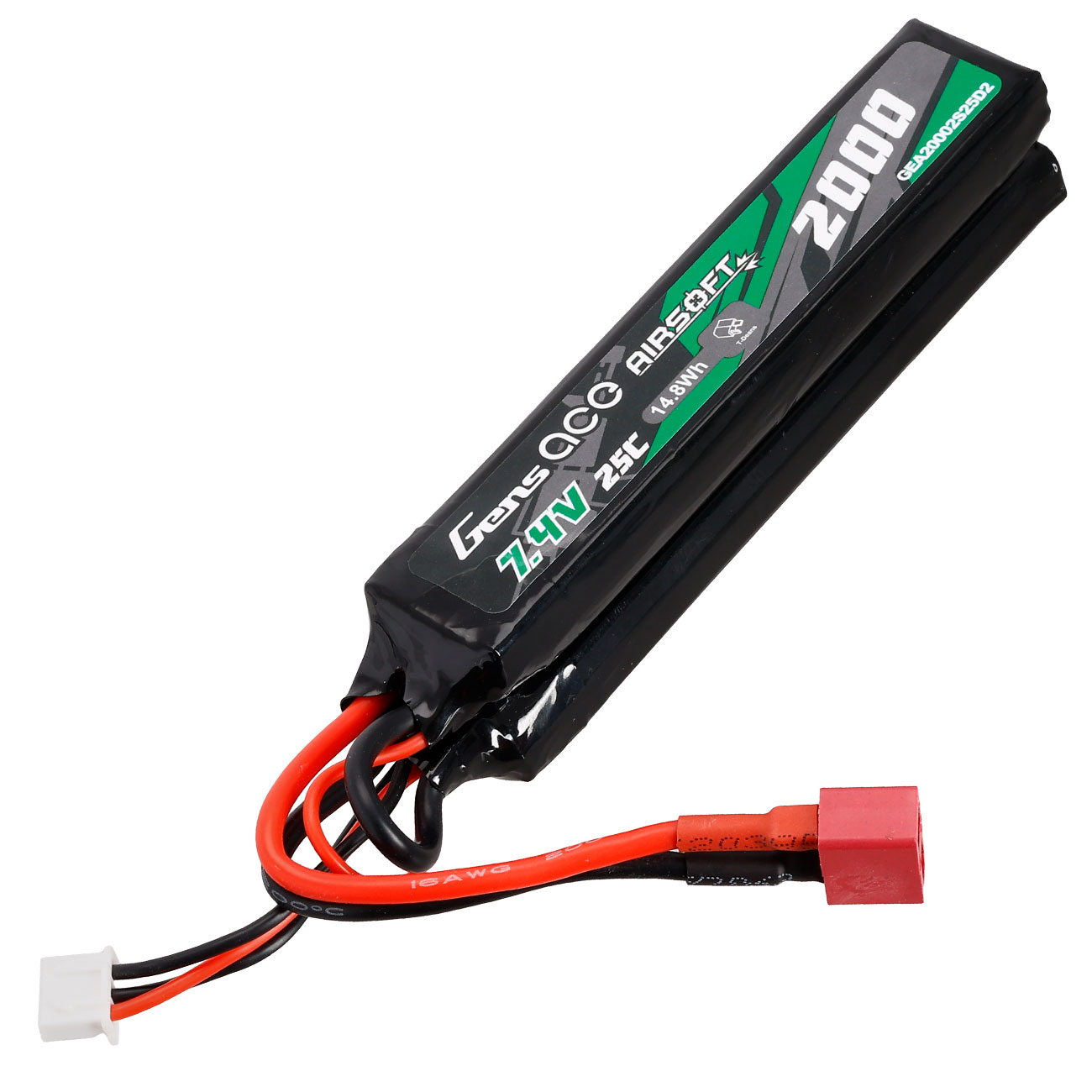 Gens Ace Airsoft LiPo Akku 7,4V 2000mAh 25C / 80C Small Two-Panel Type m. T-Stecker Anschluss Bild 1
