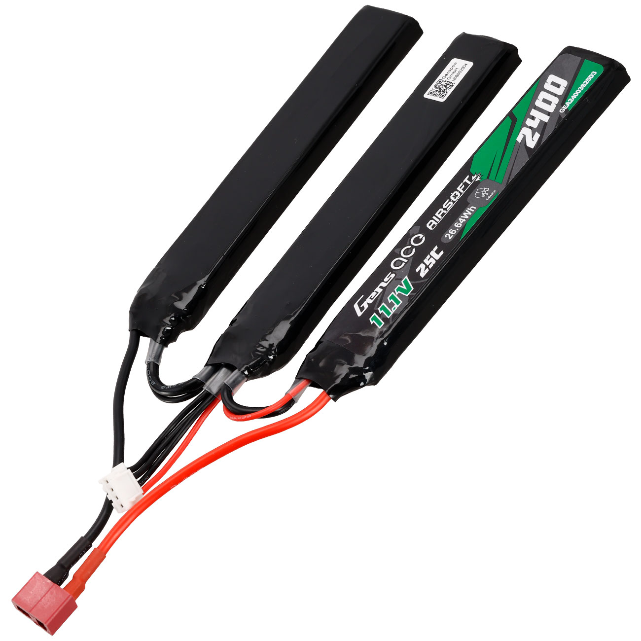 Gens Ace Airsoft LiPo Akku 11,1V 2400mAh 25C / 80C Small-Long Tri-Panel Type m. T-Stecker Anschluss