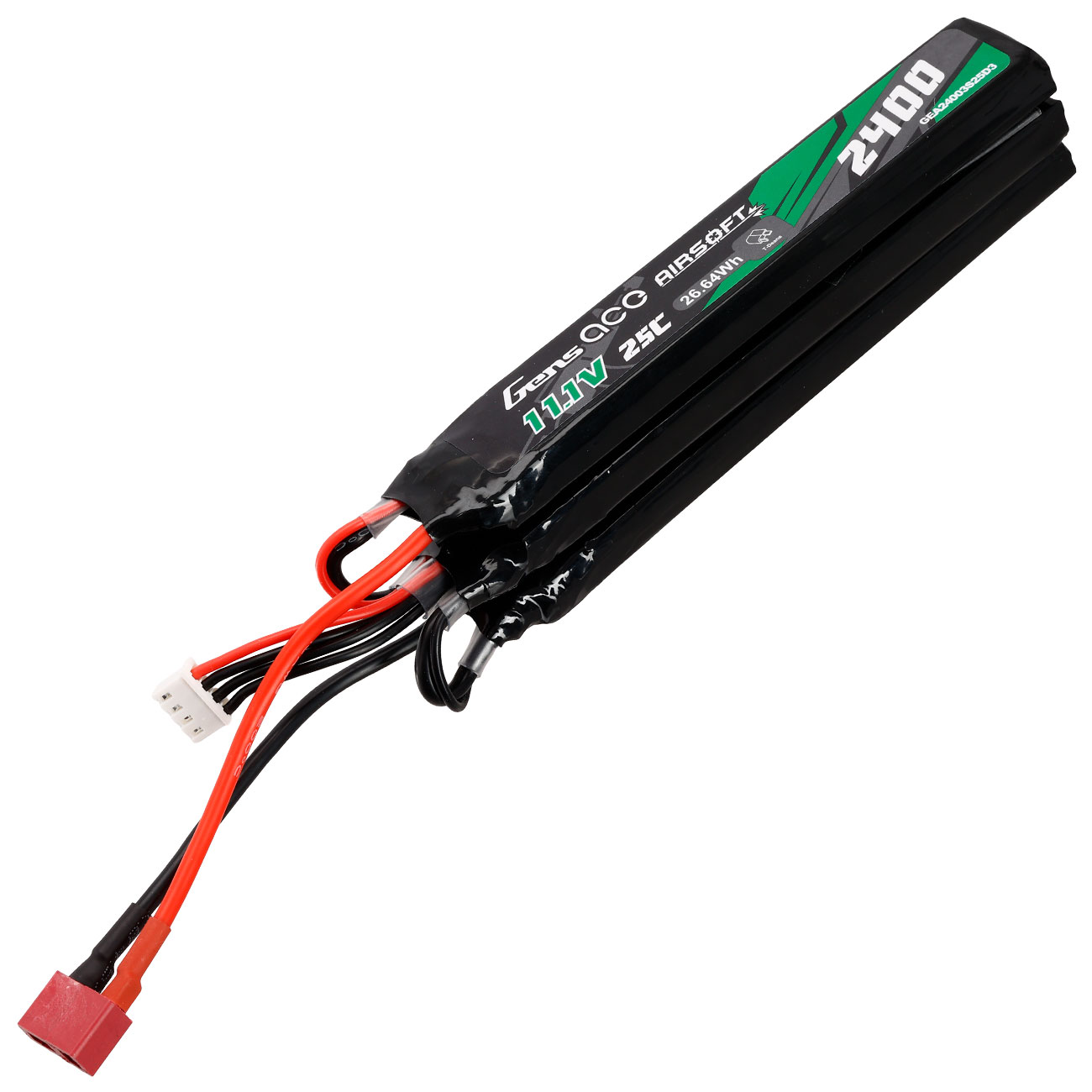 Gens Ace Airsoft LiPo Akku 11,1V 2400mAh 25C / 80C Small-Long Tri-Panel Type m. T-Stecker Anschluss Bild 1