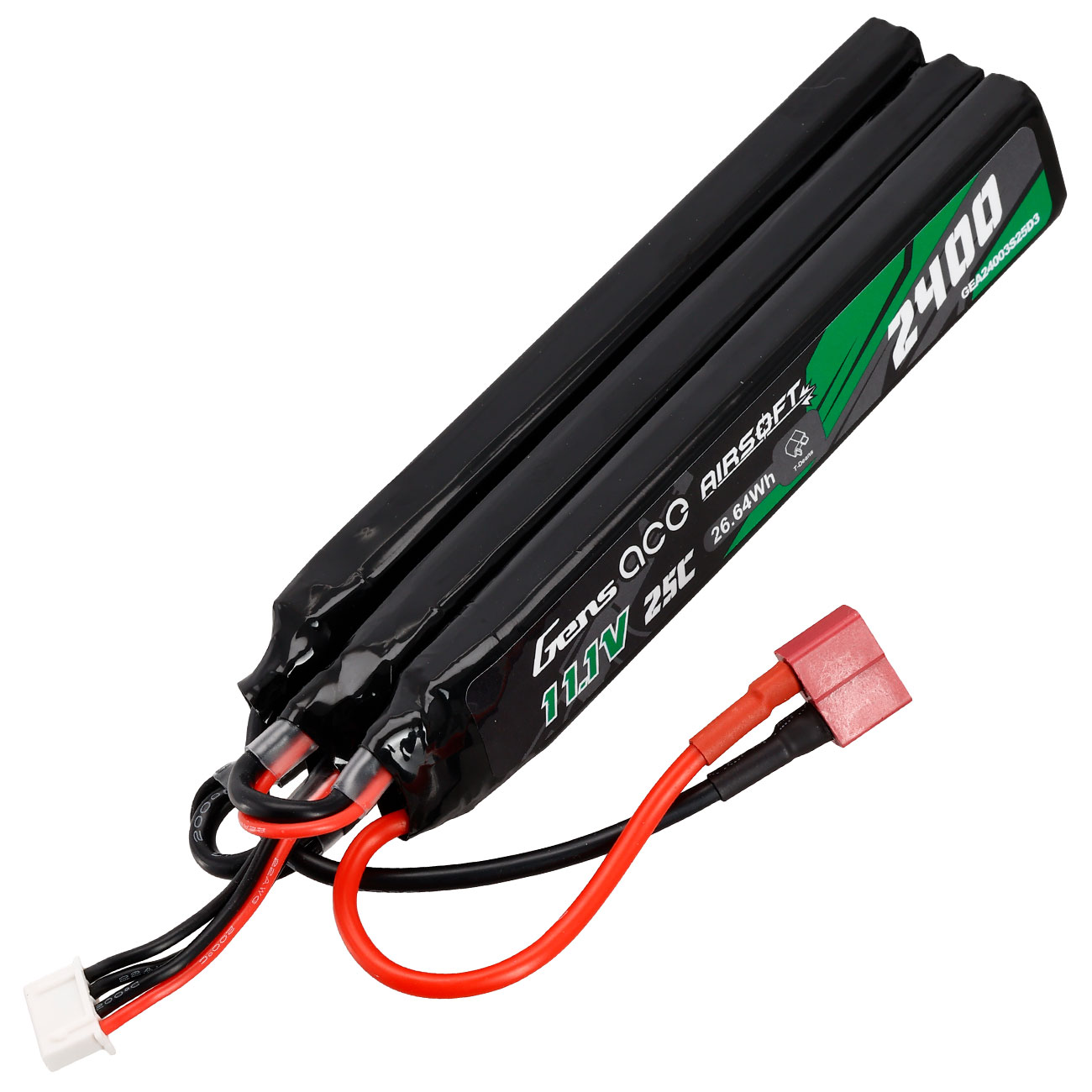 Gens Ace Airsoft LiPo Akku 11,1V 2400mAh 25C / 80C Small-Long Tri-Panel Type m. T-Stecker Anschluss Bild 2