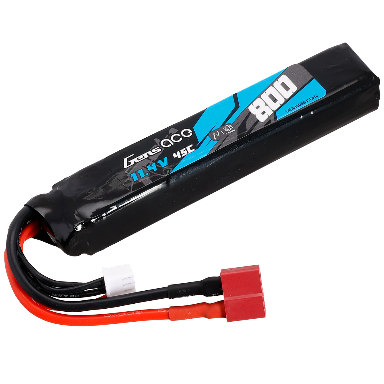 Gens Ace Airsoft LiPo LiHV Akku 11,4V 800mAh 45C Stock-Tube Type m. T-Stecker Anschluss