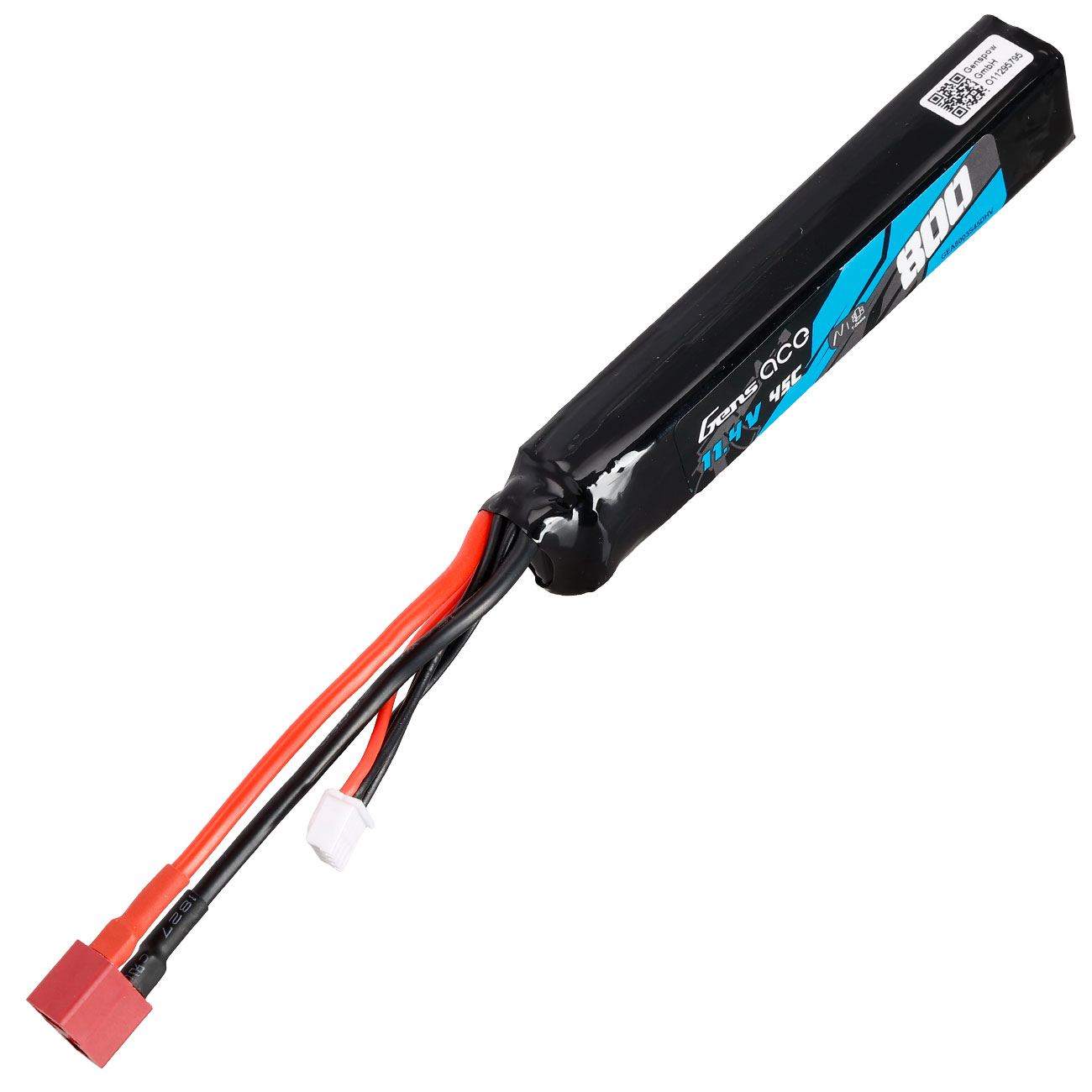 Gens Ace Airsoft LiPo LiHV Akku 11,4V 800mAh 45C Stock-Tube Type m. T-Stecker Anschluss Bild 2
