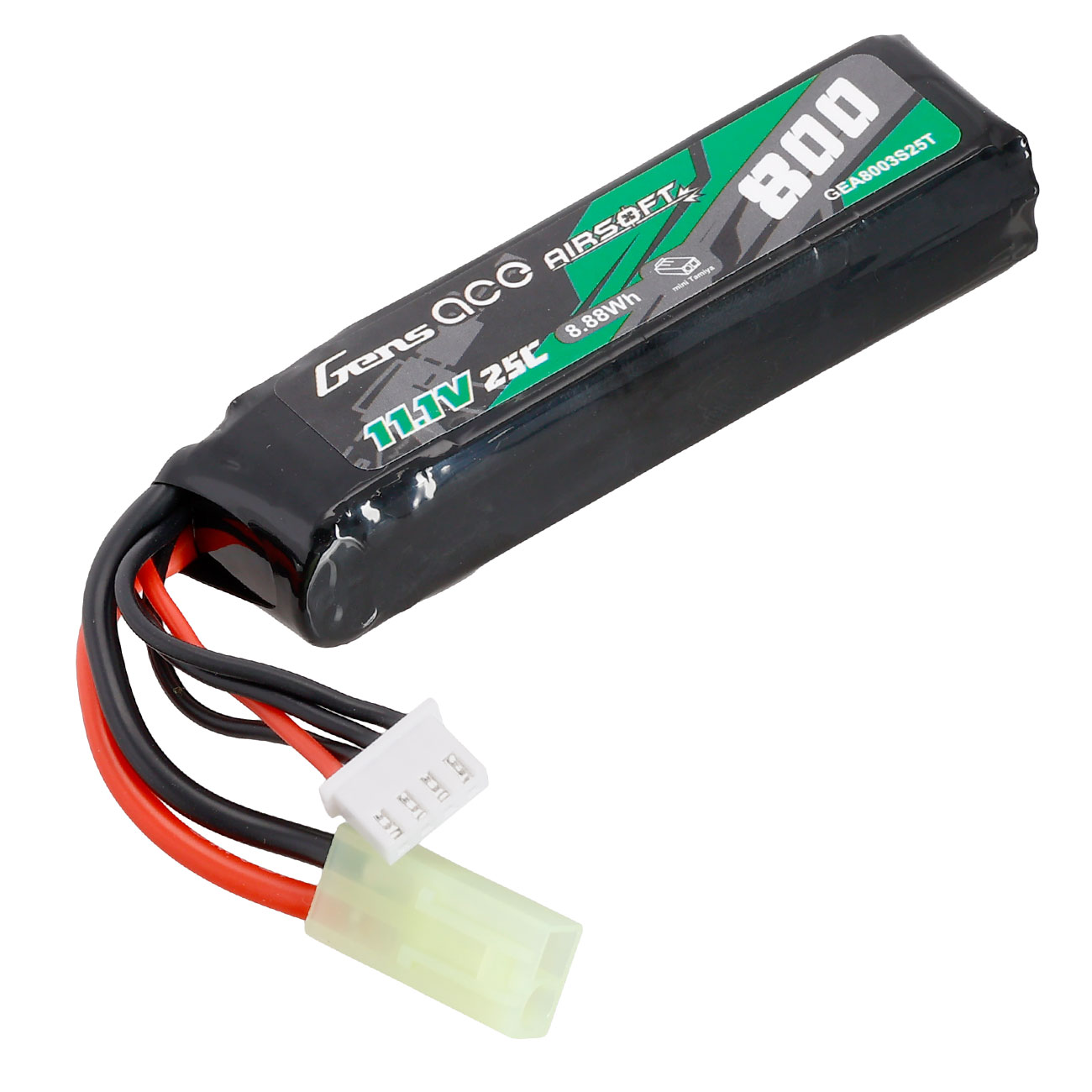 Gens Ace Airsoft LiPo Akku 11,1V 800mAh 25C / 80C Short Stock-Tube Type m. Mini-Tam Anschluss