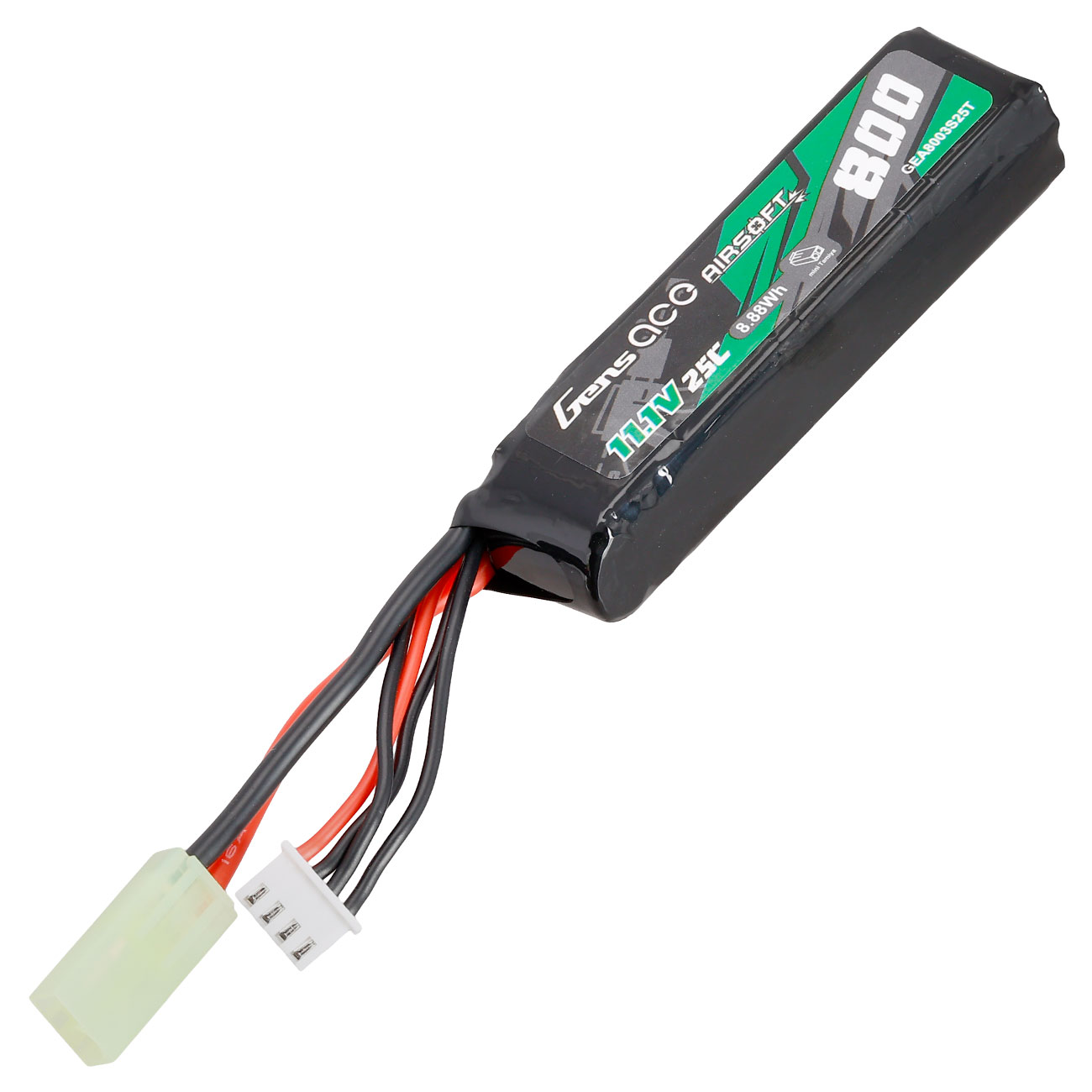Gens Ace Airsoft LiPo Akku 11,1V 800mAh 25C / 80C Short Stock-Tube Type m. Mini-Tam Anschluss Bild 1