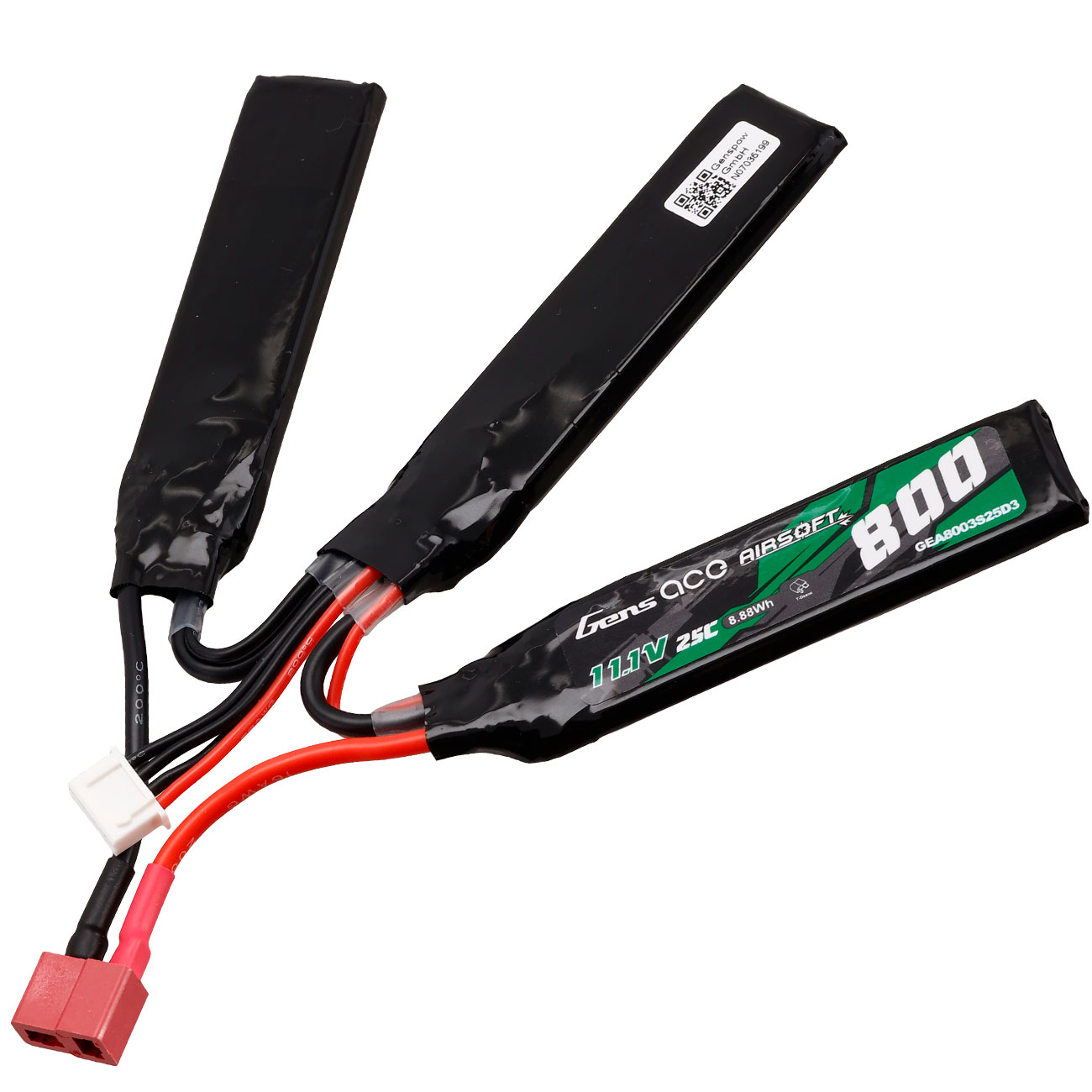 Gens Ace Airsoft LiPo Akku 11,1V 800mAh 25C / 80C Small-Short Tri-Panel Type m. T-Stecker Anschluss