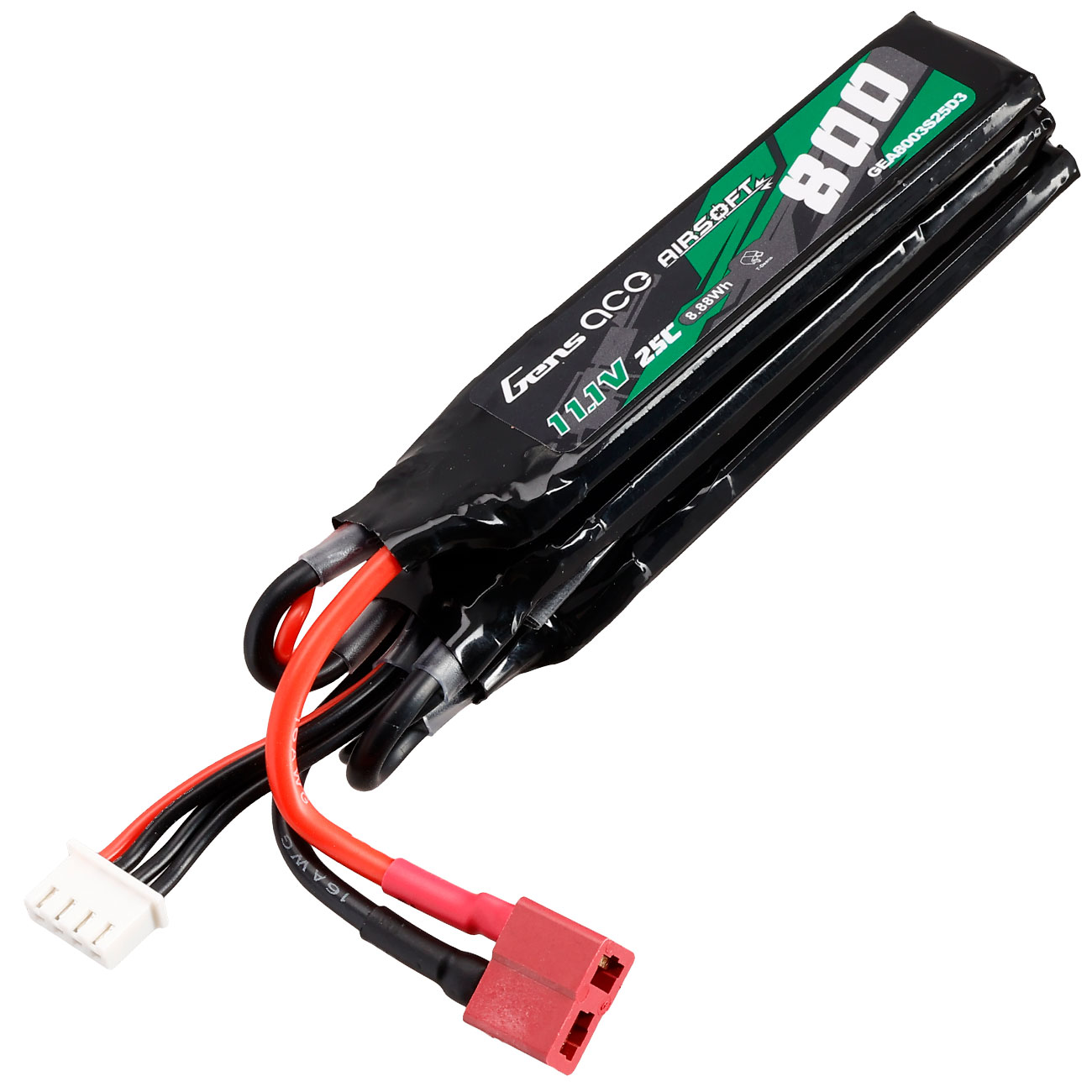 Gens Ace Airsoft LiPo Akku 11,1V 800mAh 25C / 80C Small-Short Tri-Panel Type m. T-Stecker Anschluss Bild 1