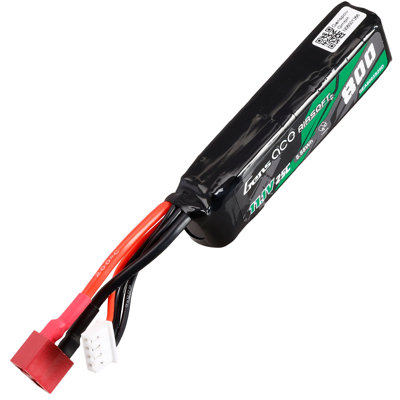 Gens Ace Airsoft LiPo Akku 11,1V 800mAh 25C / 80C Short Stock-Tube Type m. T-Stecker Anschluss Bild 2