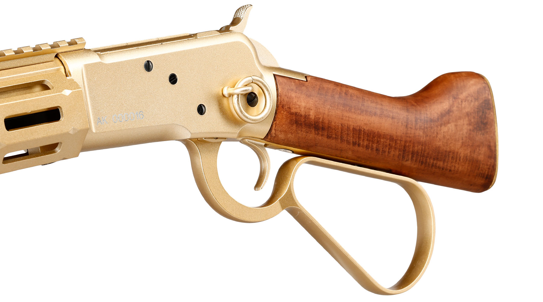 A&K M1873R Short LOCK Unterhebelrepetiergewehr Gas-Bolt-Action 6mm BB gold - Echtholz Version Bild 8