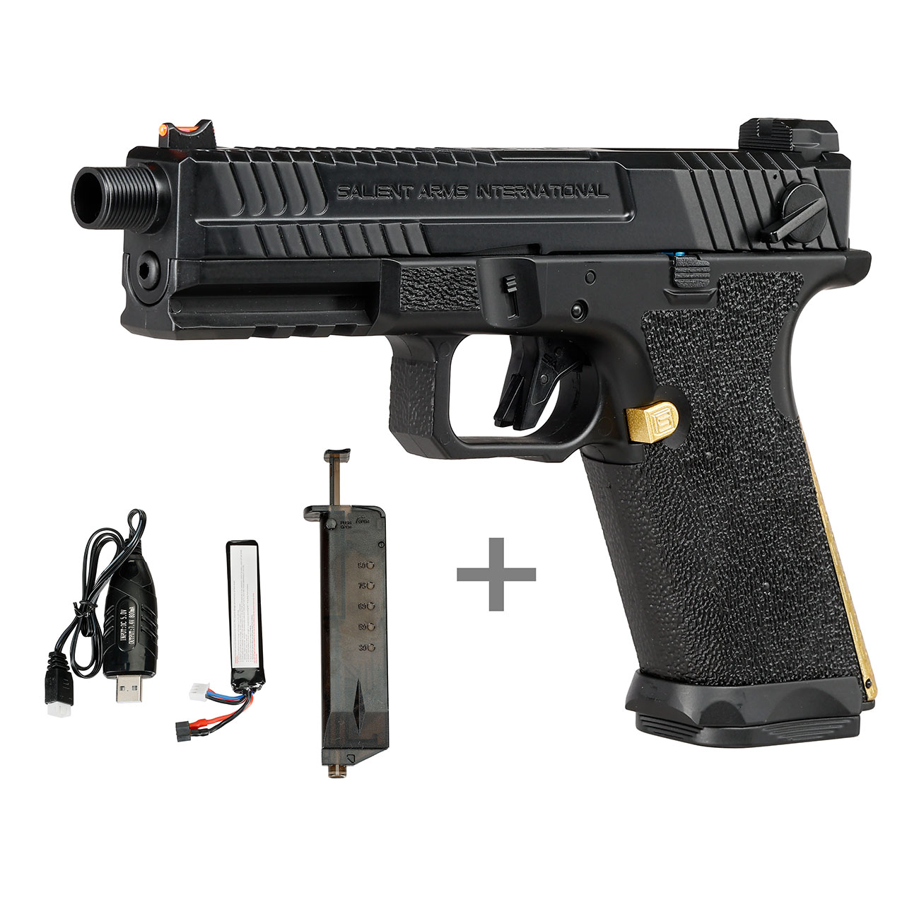 EMG / Salient Arms Int. BLU mit Metallschlitten Komplettset AEP 6mm BB schwarz / gold - MosFet / LiPo Version