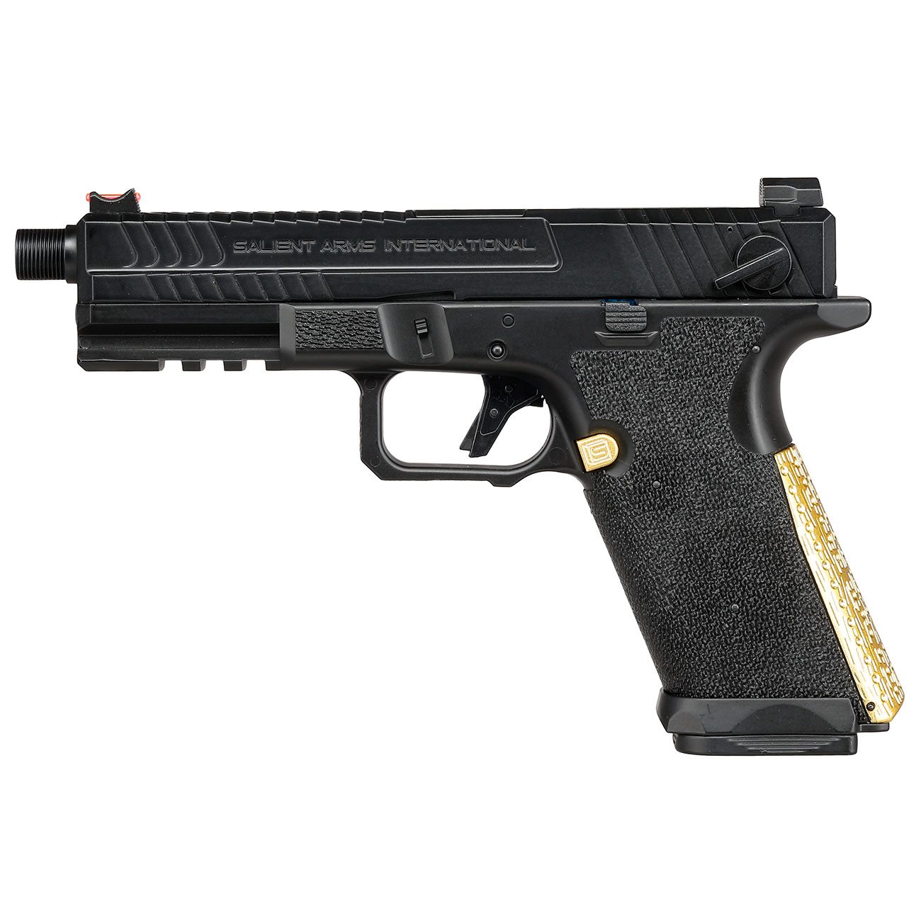 EMG / Salient Arms Int. BLU mit Metallschlitten Komplettset AEP 6mm BB schwarz / gold - MosFet / LiPo Version Bild 1