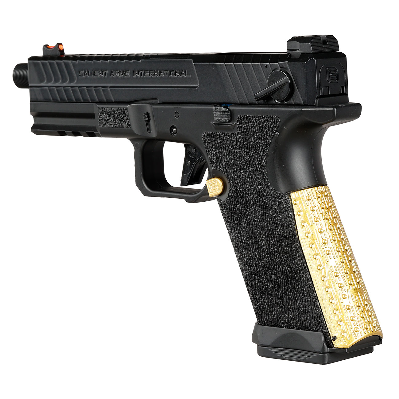 EMG / Salient Arms Int. BLU mit Metallschlitten Komplettset AEP 6mm BB schwarz / gold - MosFet / LiPo Version Bild 7