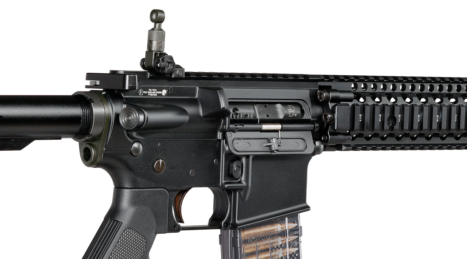 EMG / Cyma Daniel Defense MK18 MOD1 Vollmetall CGS T8-System Gas-Blow-Back 6mm BB schwarz Bild 8