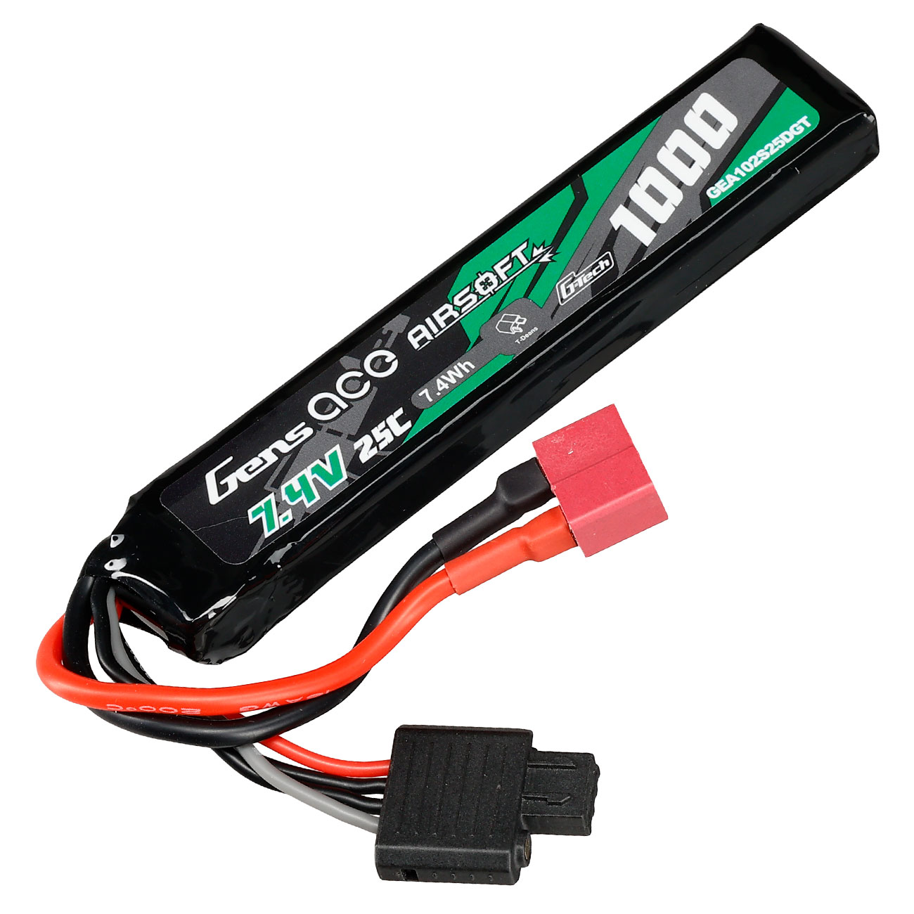 Gens Ace G-Tech Airsoft LiPo Akku 7,4V 1000mAh 25C / 80C Stock-Tube Type m. T-Stecker Anschluss
