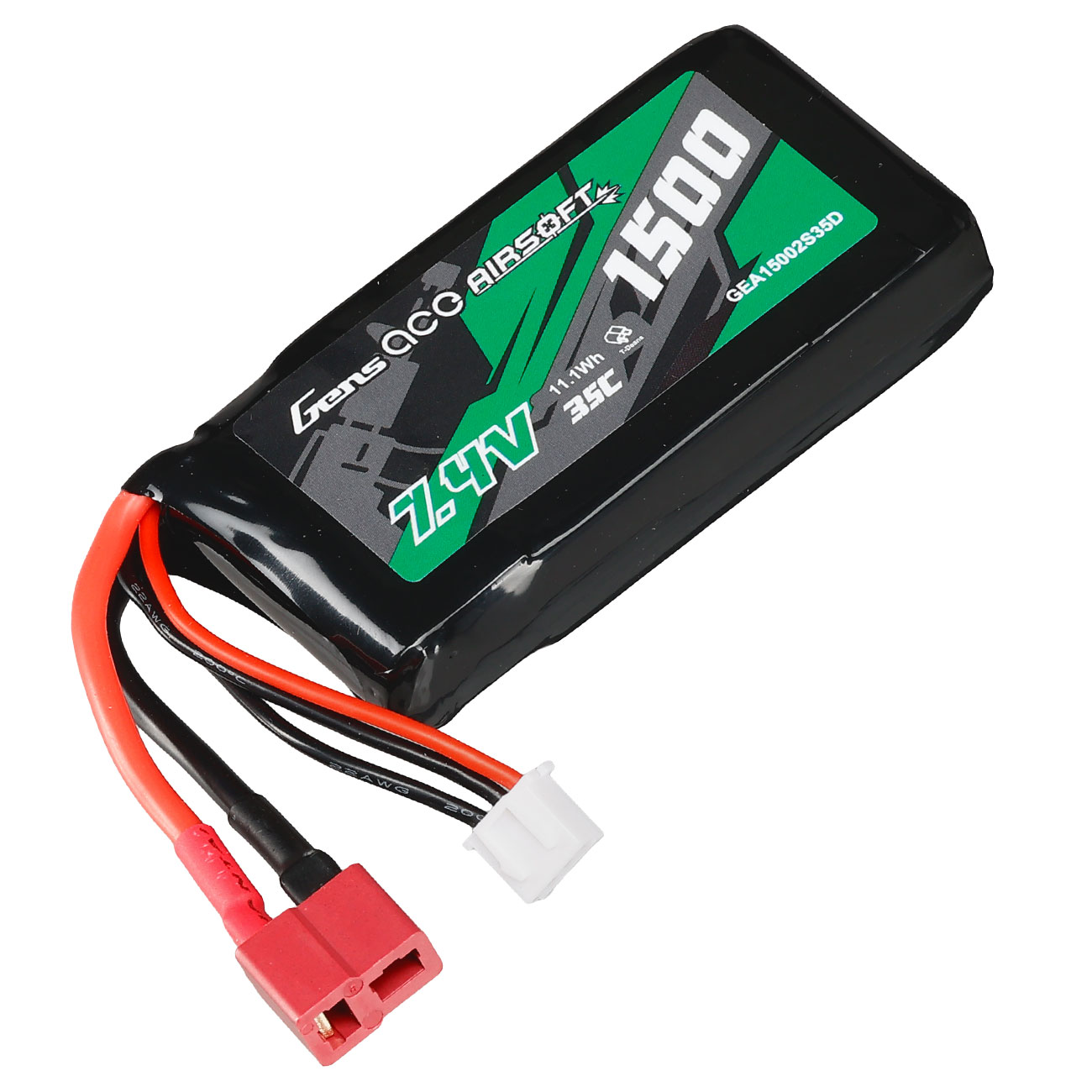 Gens Ace Airsoft LiPo Akku 7,4V 1500mAh 35C / 70C AN/PEQ Large-Type m. T-Stecker Anschluss