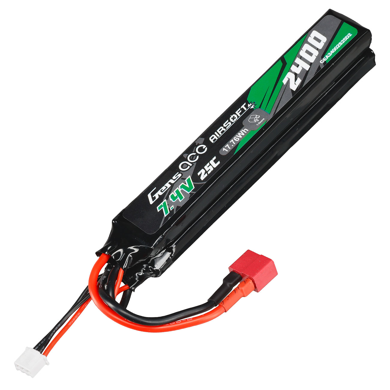 Gens Ace Airsoft LiPo Akku 7,4V 2400mAh 25C / 80C Small-Long Two-Panel Type m. T-Stecker Anschluss Bild 1