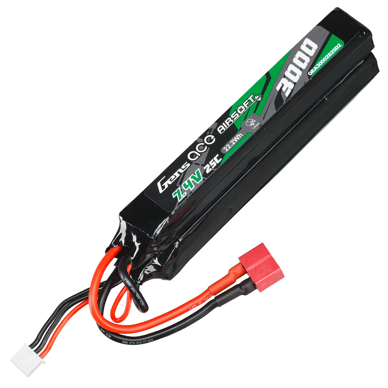 Gens Ace Airsoft LiPo Akku 7,4V 3000mAh 25C / 80C Small-Long Two-Panel Type m. T-Stecker Anschluss Bild 1