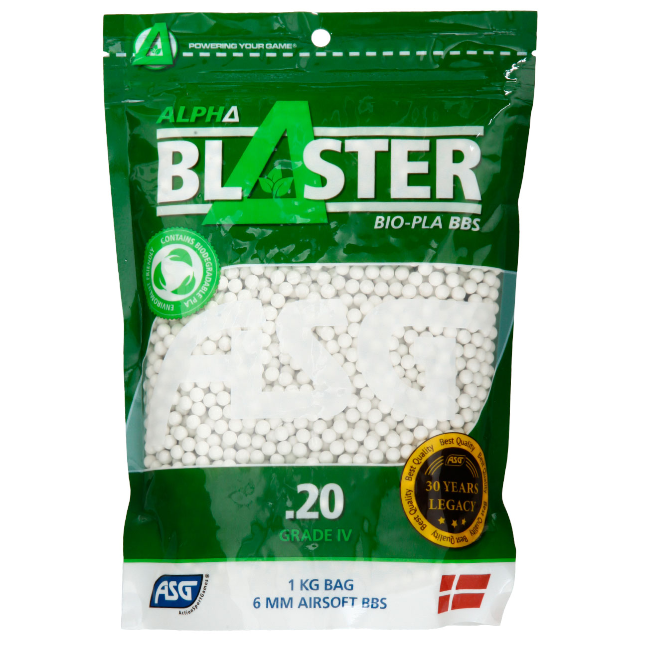 ASG Alpha Blaster Bio PLA Grade IV Precision BBs 0,20g 5.000er / 1kg Beutel weiss