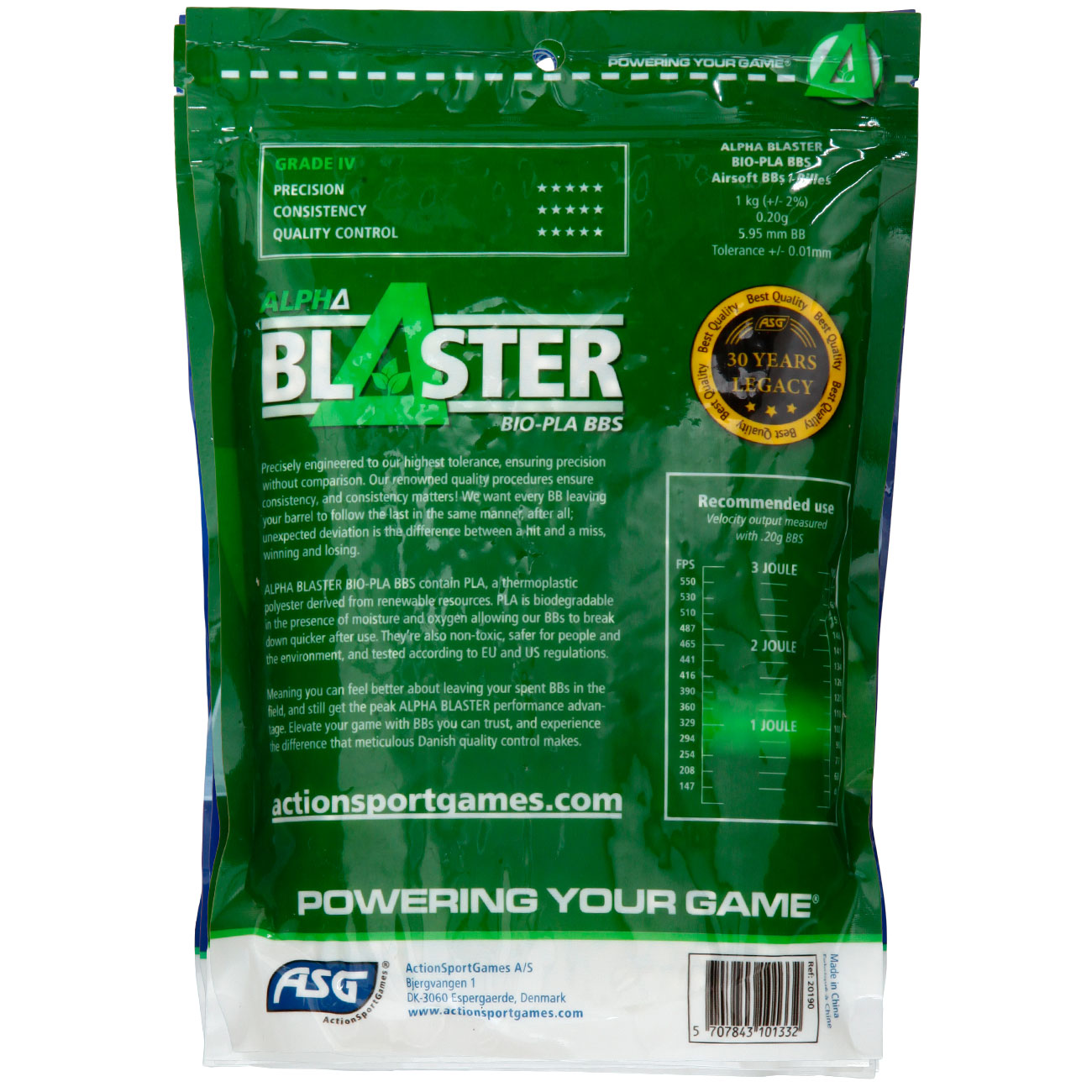 ASG Alpha Blaster Bio PLA Grade IV Precision BBs 0,20g 5.000er / 1kg Beutel weiss Bild 1