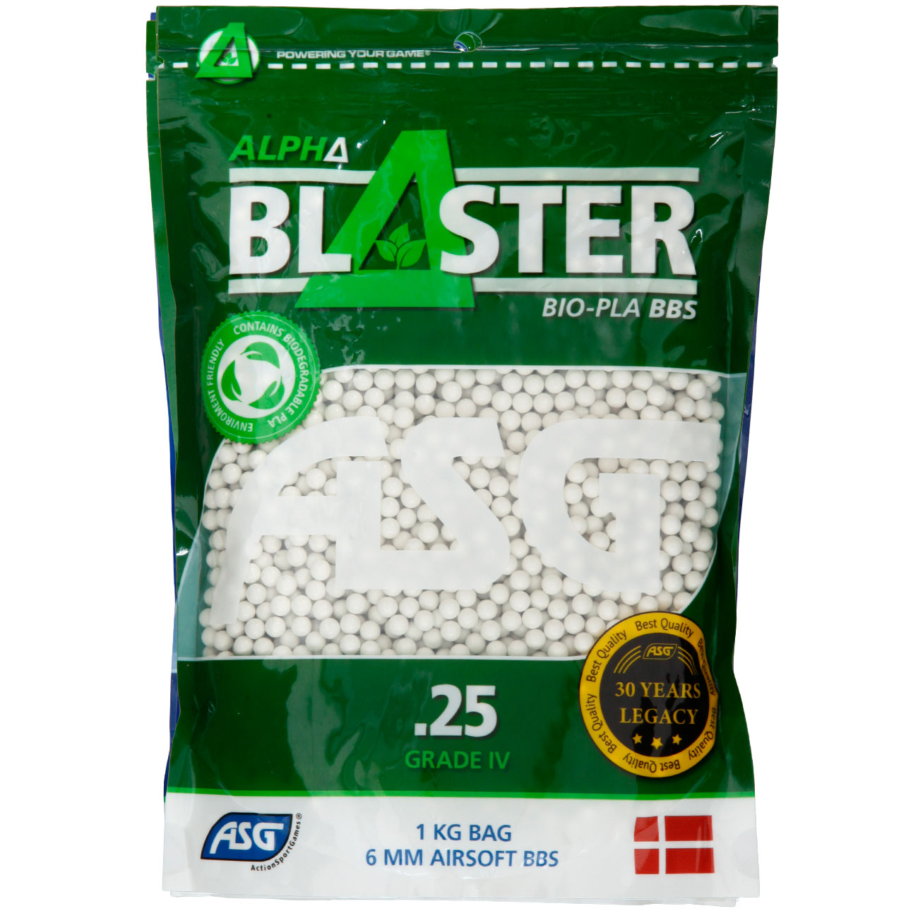 ASG Alpha Blaster Bio PLA Grade IV Precision BBs 0,25g 4.000er / 1kg Beutel weiss