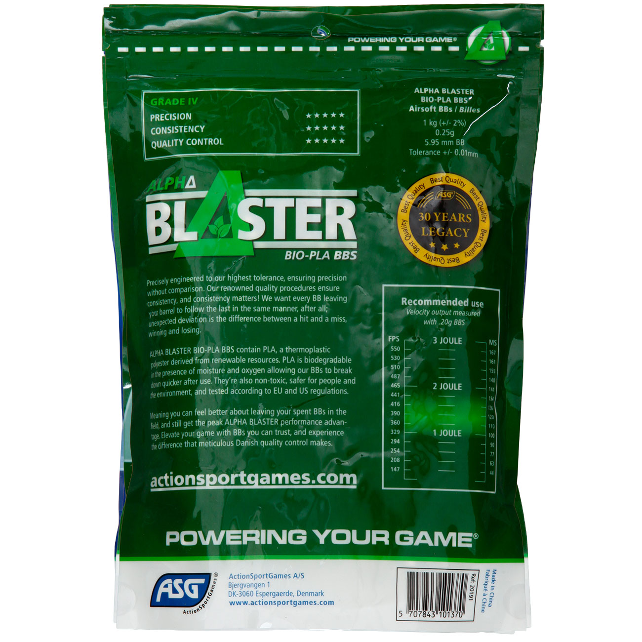 ASG Alpha Blaster Bio PLA Grade IV Precision BBs 0,25g 4.000er / 1kg Beutel weiss Bild 1