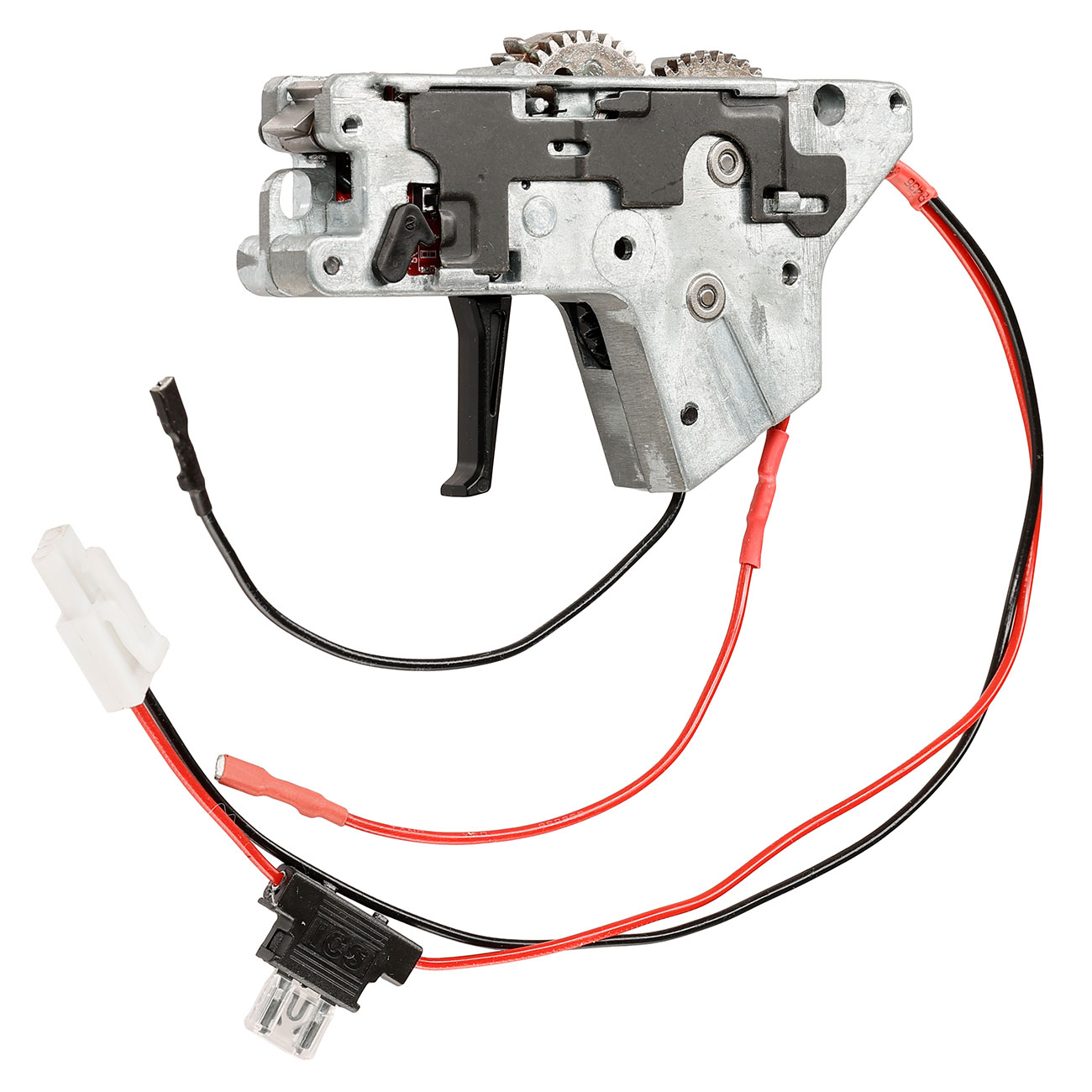 ICS M4 / M16  Split-Design Gearbox komplett mit SSS-Mosfet / Flat Trigger unten silber - Kabel hinten - MA-477