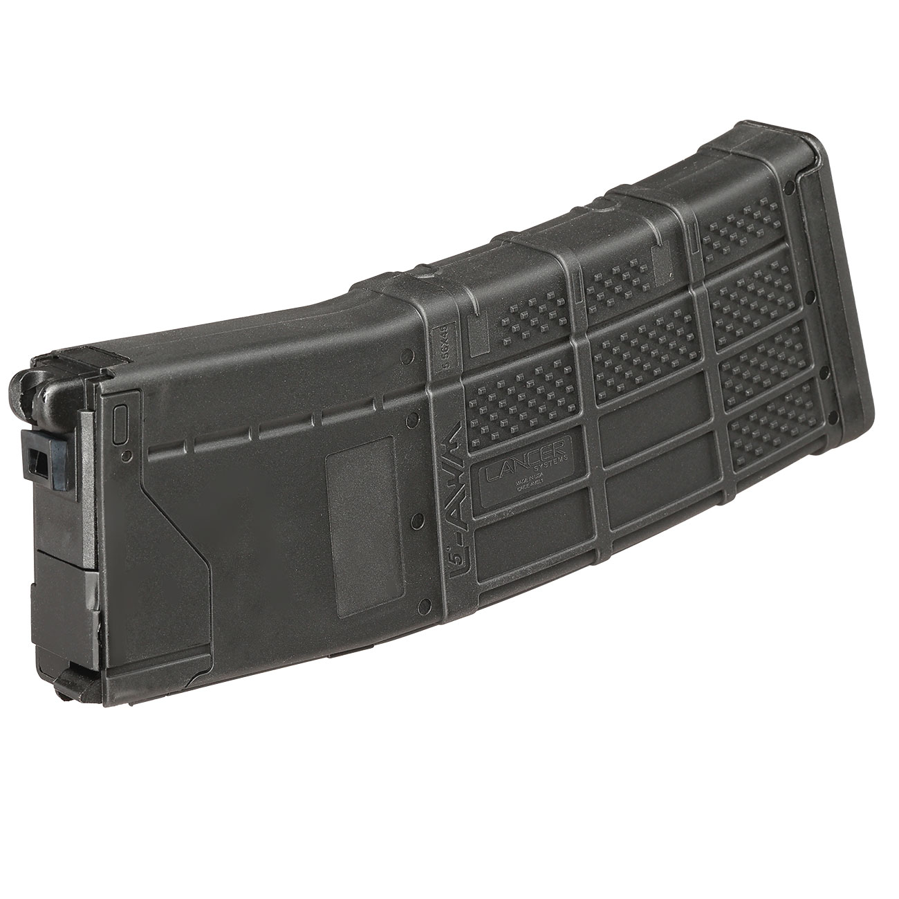 EMG / Angry Gun Lancer Systems M4 L5-AWM Magazin Low-Cap 35 Schuss schwarz - Softairgas-Version - Version 2