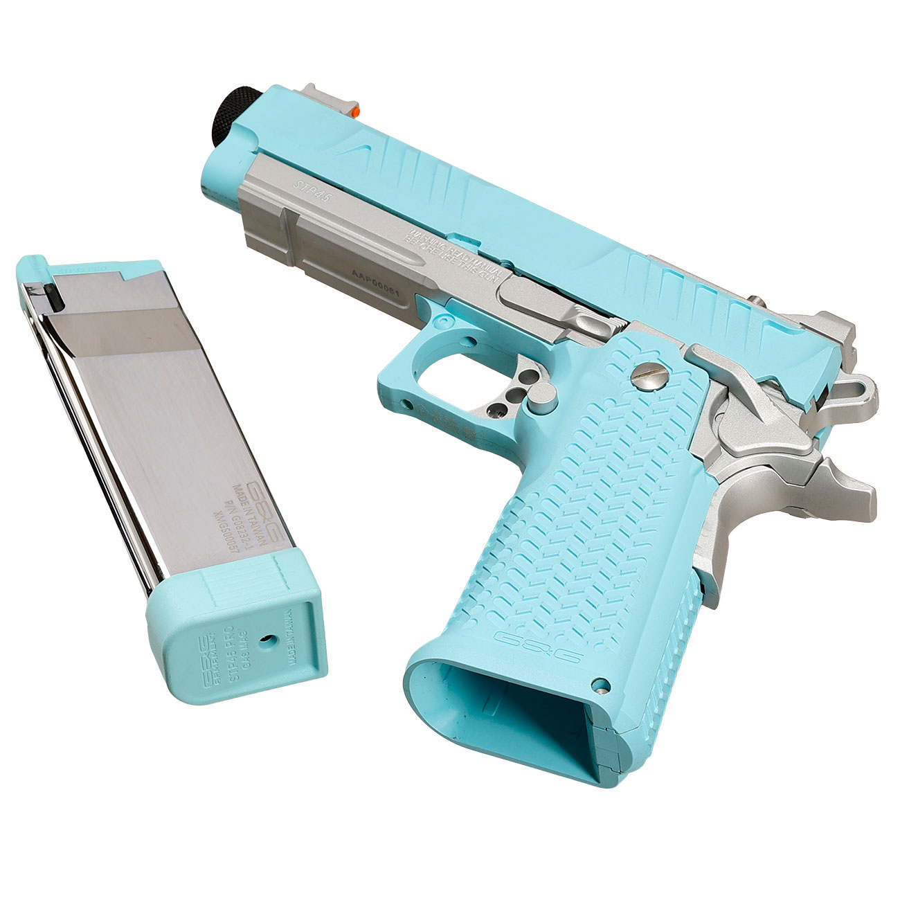 G&G STP45 Airsoftpistole Hi-Capa mit Polymer-Schlitten / Metallrahmen GBB 6mm BB Macaron Blue Edition Bild 6