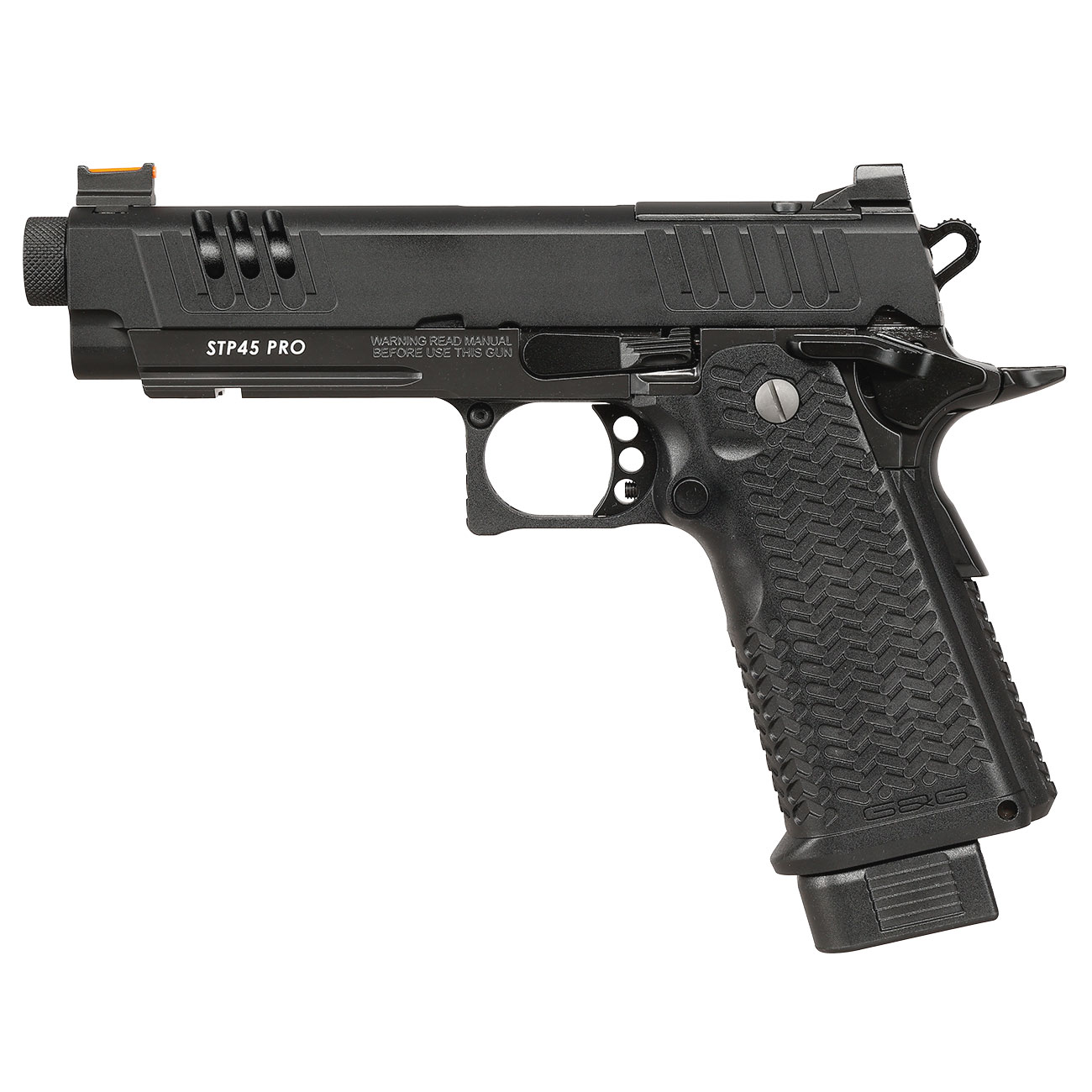 G&G STP45 Pro 8 Zoll Airsoftpistole Hi-Capa Vollmetall GBB 6mm BB schwarz - Set mit 2 Magazinen / Pistolenkoffer Bild 1