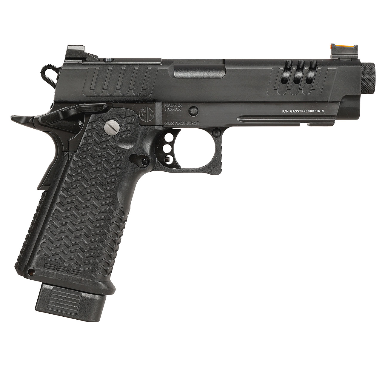 G&G STP45 Pro 8 Zoll Airsoftpistole Hi-Capa Vollmetall GBB 6mm BB schwarz - Set mit 2 Magazinen / Pistolenkoffer Bild 3