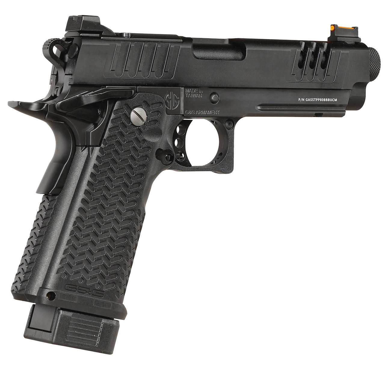 G&G STP45 Pro 8 Zoll Airsoftpistole Hi-Capa Vollmetall GBB 6mm BB schwarz - Set mit 2 Magazinen / Pistolenkoffer Bild 4