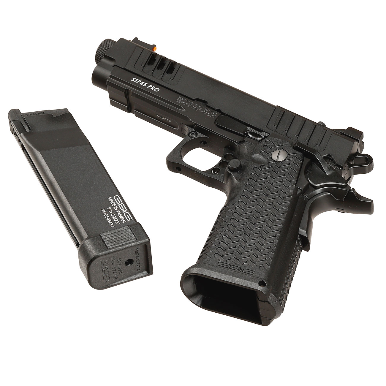 G&G STP45 Pro 8 Zoll Airsoftpistole Hi-Capa Vollmetall GBB 6mm BB schwarz - Set mit 2 Magazinen / Pistolenkoffer Bild 6