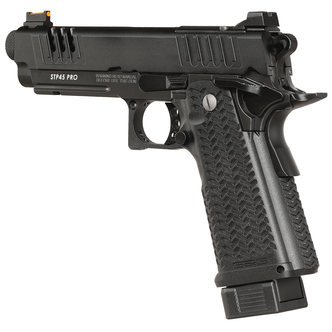 G&G STP45 Pro 8 Zoll Airsoftpistole Hi-Capa Vollmetall GBB 6mm BB schwarz - Set mit 2 Magazinen / Pistolenkoffer Bild 8