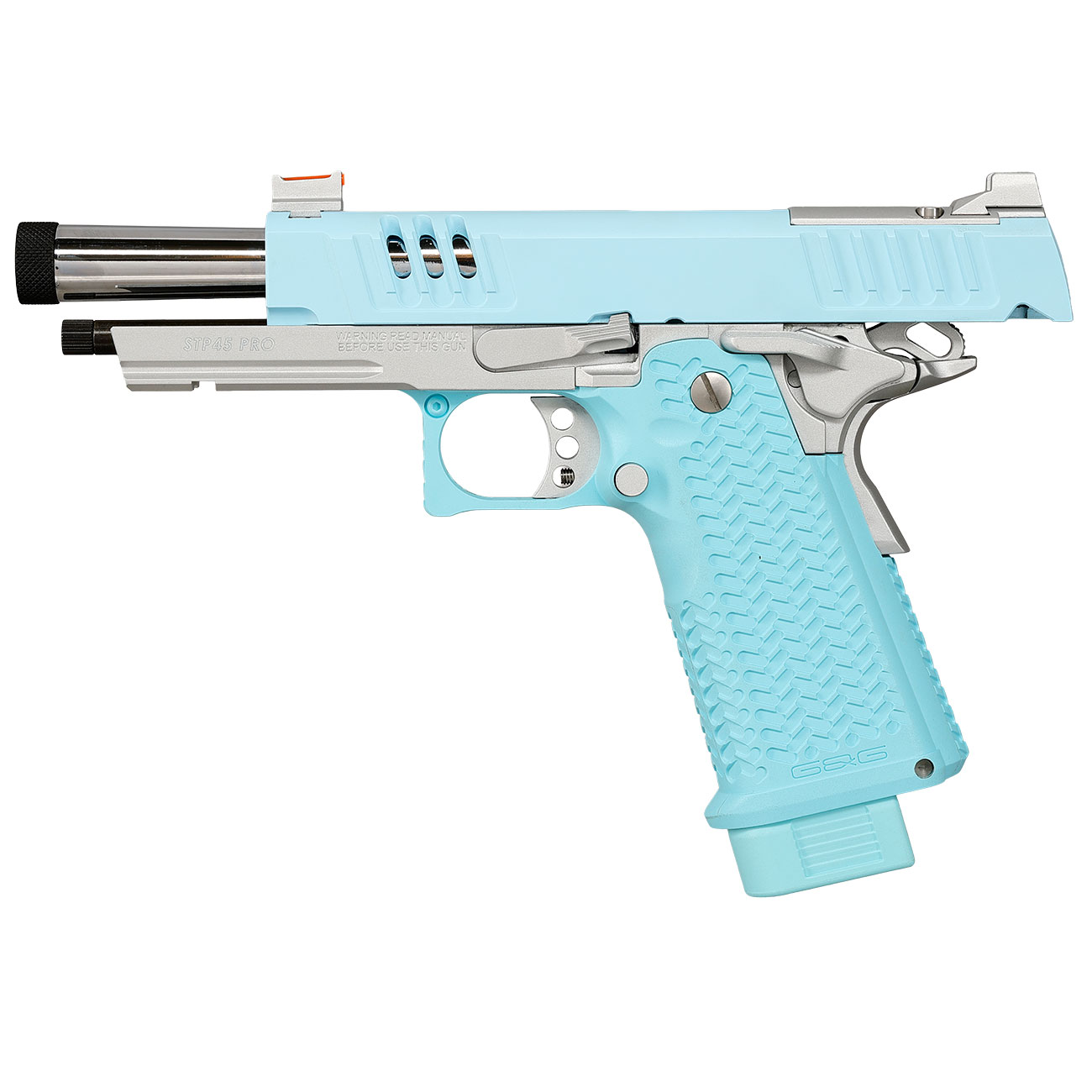 G&G STP45 Pro 8 Zoll Airsoftpistole Hi-Capa Vollmetall GBB 6mm BB Macaron Blue Edition - Set mit 2 Magazine / Pistolenkoffer Bild 2