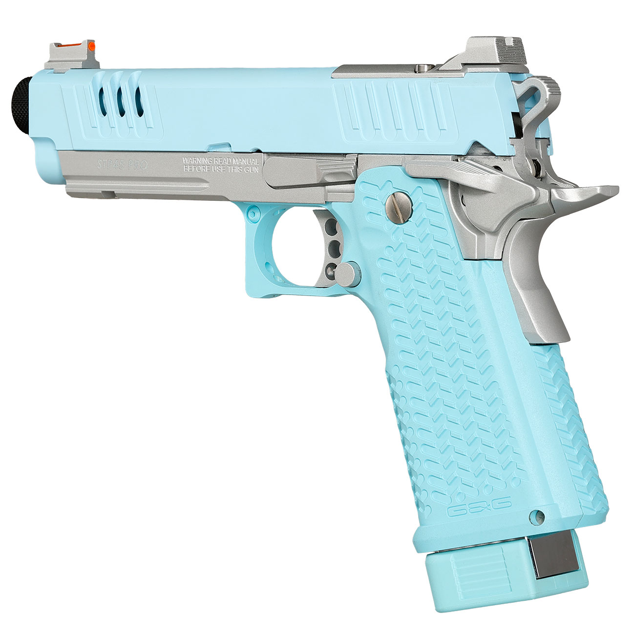 G&G STP45 Pro 8 Zoll Airsoftpistole Hi-Capa Vollmetall GBB 6mm BB Macaron Blue Edition - Set mit 2 Magazine / Pistolenkoffer Bild 8
