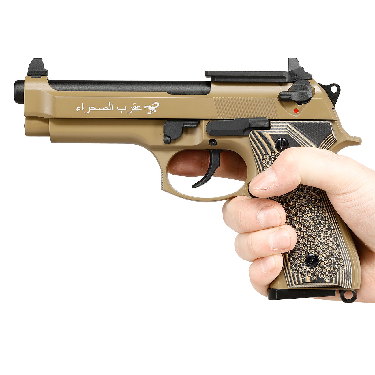 KLI M92 Optic Ready Sahara Limited Edition Vollmetall GBB 6mm BB Desert Tan - G10 Grip Edition Bild 3
