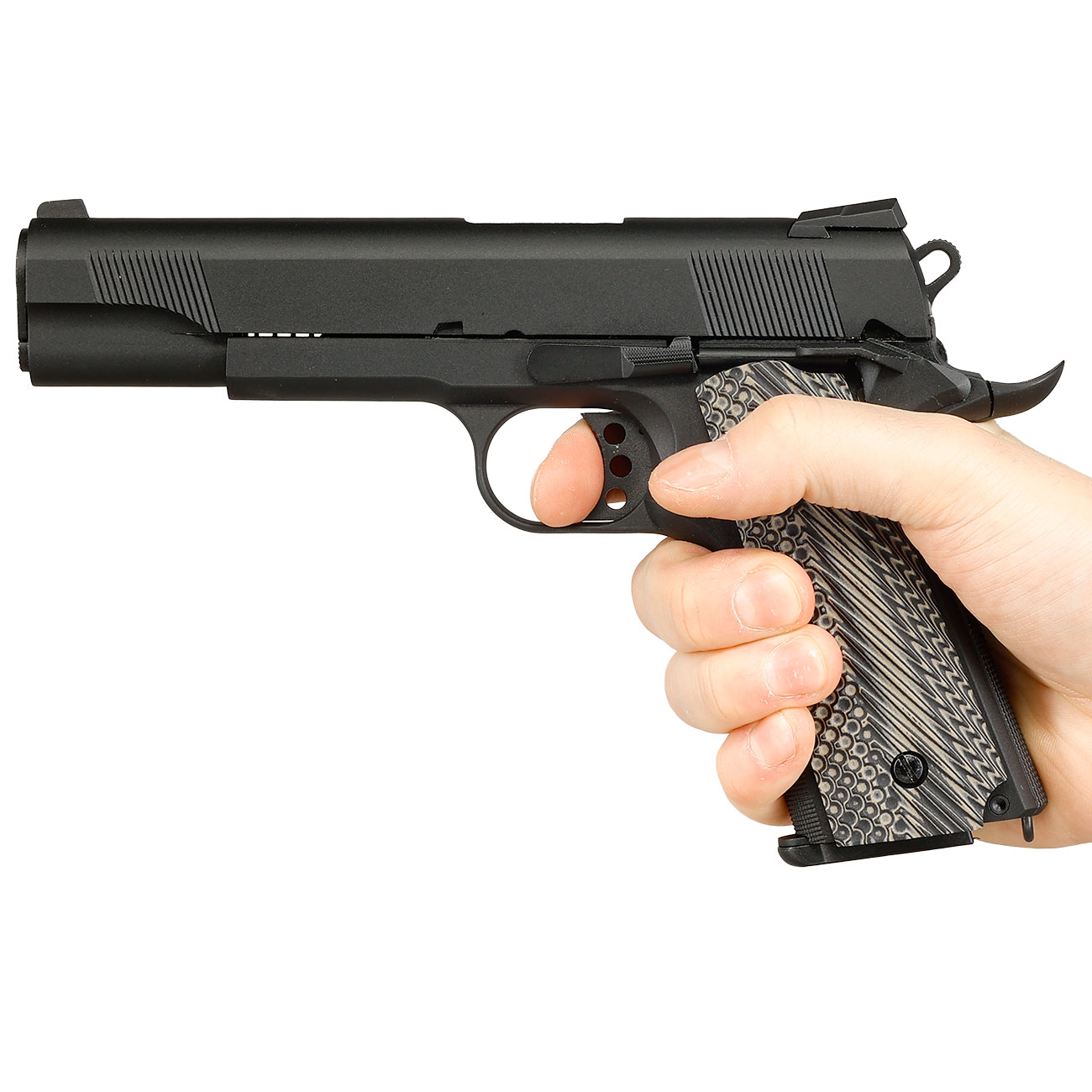 KLI M1911 MEU Vollmetall GBB 6mm BB schwarz - G10 Grip Edition Bild 11