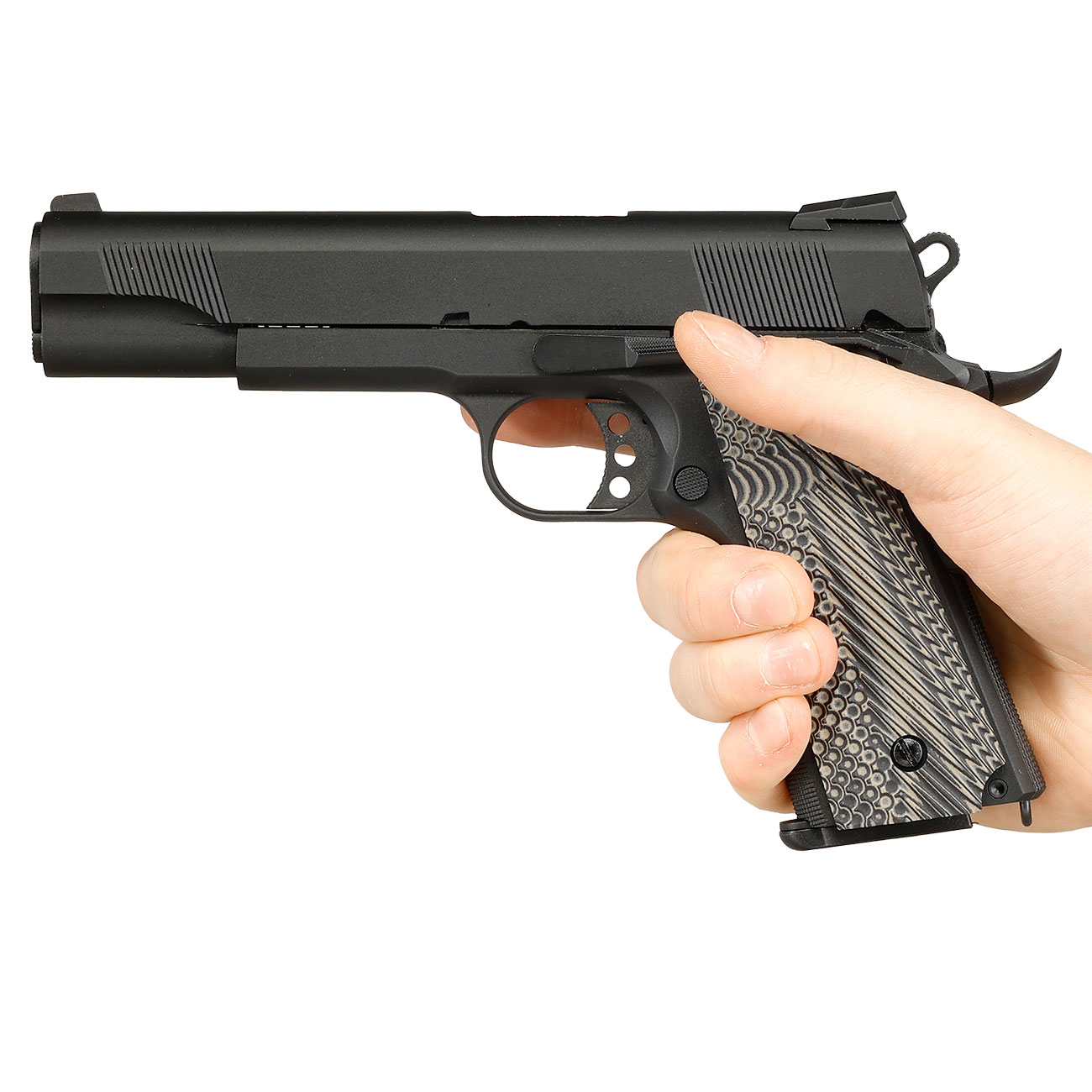 KLI M1911 MEU Vollmetall GBB 6mm BB schwarz - G10 Grip Edition Bild 3